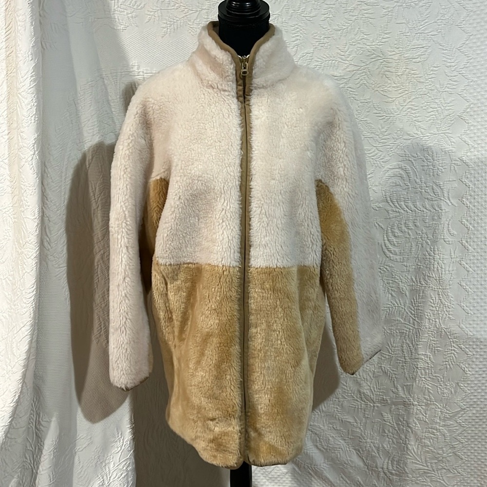 J Crew Sherpa two tone cream and tan jacket. Size small.